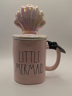 Little Mermaid Pink Ceramic Mug with Iridescent Shell Lid